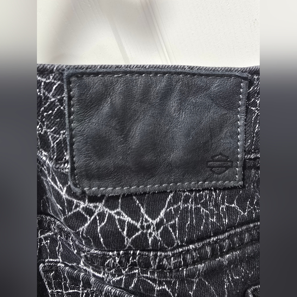 Harley Davidson Black Crackle Distressed Skinny Jeans Size 27 - Picture 10 of 12